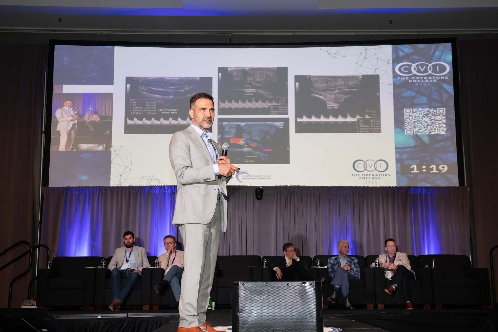 Dr. Mehdi Shishehbor presenting in a Peripheral Session at CVI 2025.